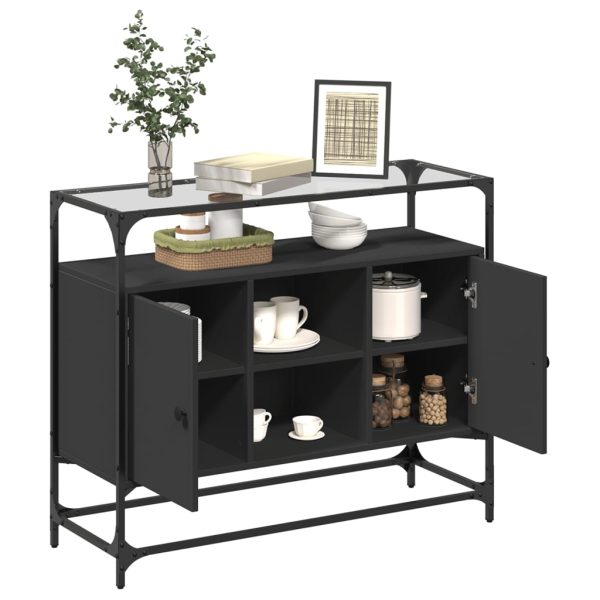 Credenza Con Piano In Vetro Nero 98x35x81cm Legno Multistrato - Image 3