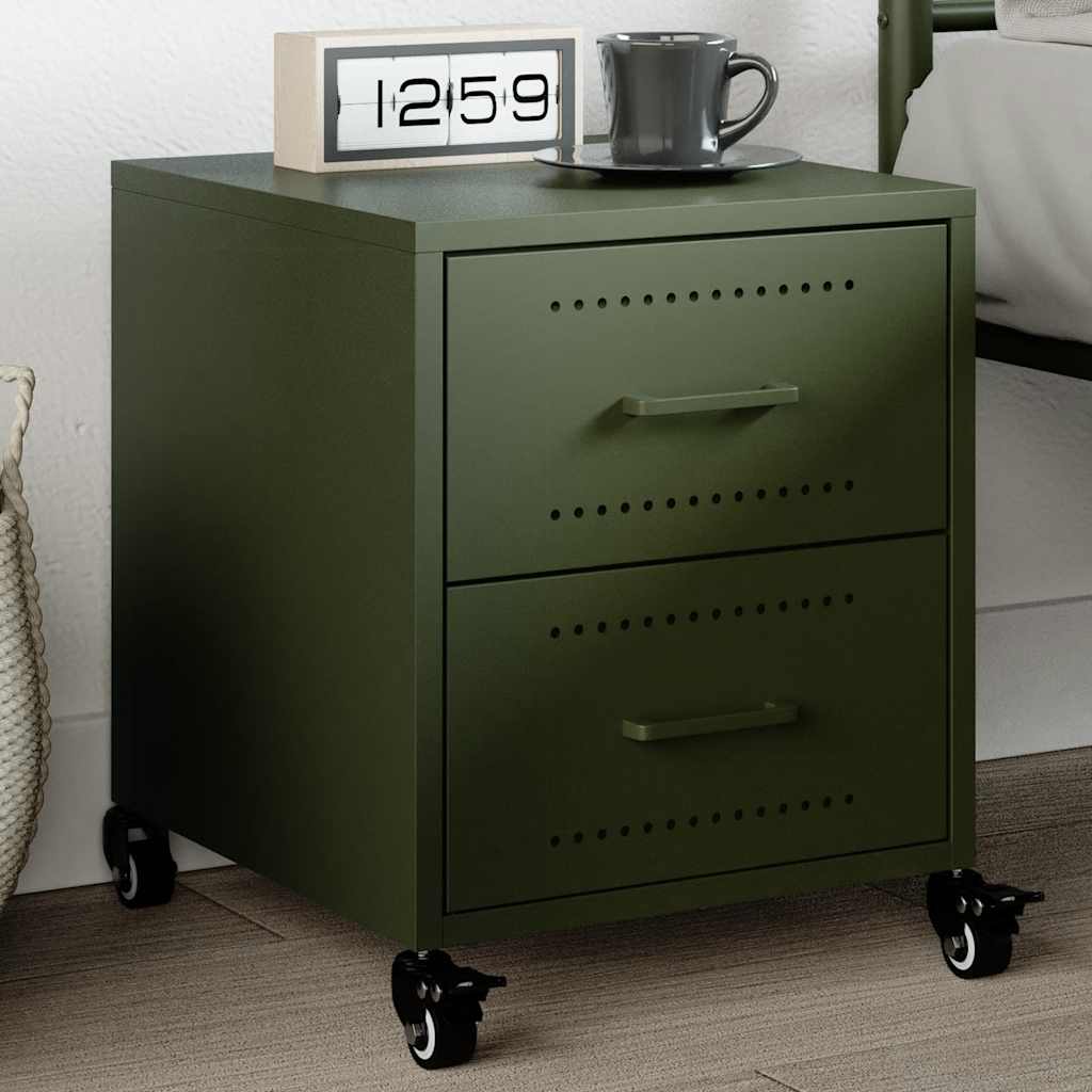 Comodino Verde Oliva 36x39x43,5 Cm In Acciaio
