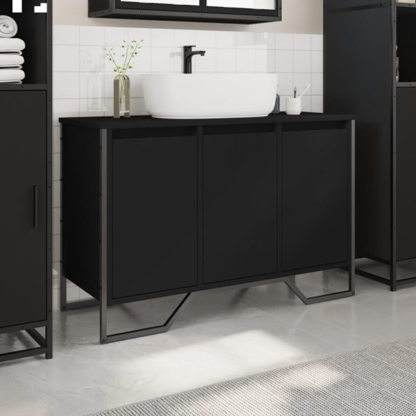 Mobile Lavabo Bagno Nero 91x35x60 Cm In Truciolato - Image 3