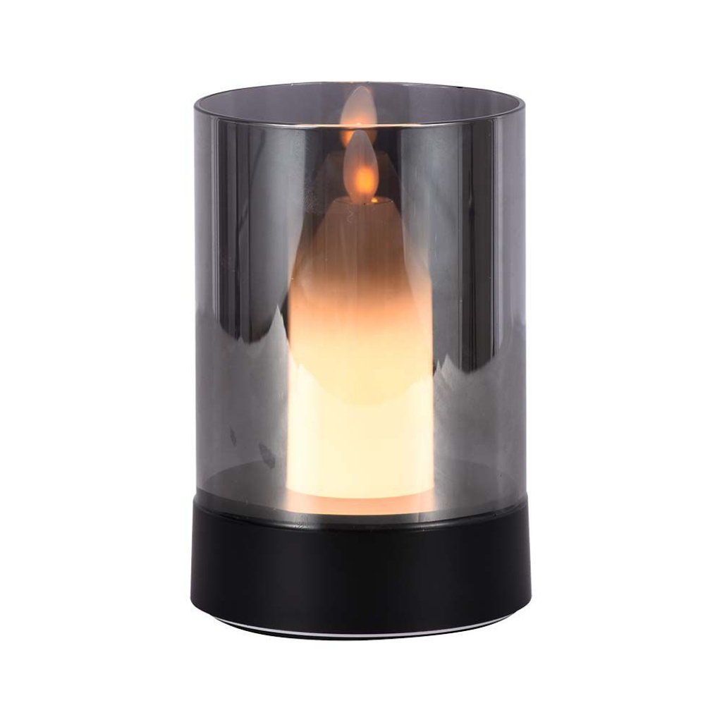 2w Led Candle Table Lamp 3000k Black + Smoky Glass