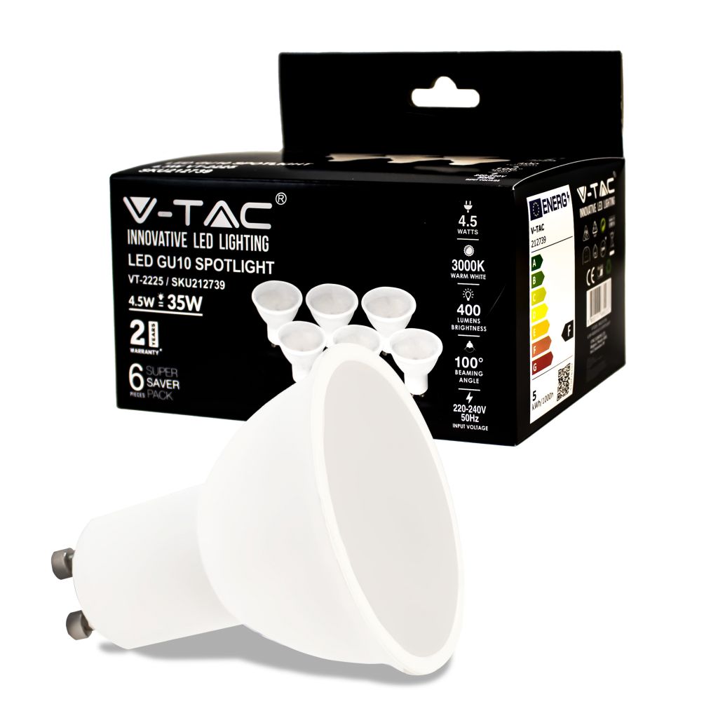 4.5w Smd White Plastic Spotlight Milky Cover 3000k Gu10 100`d 6pcs/pack