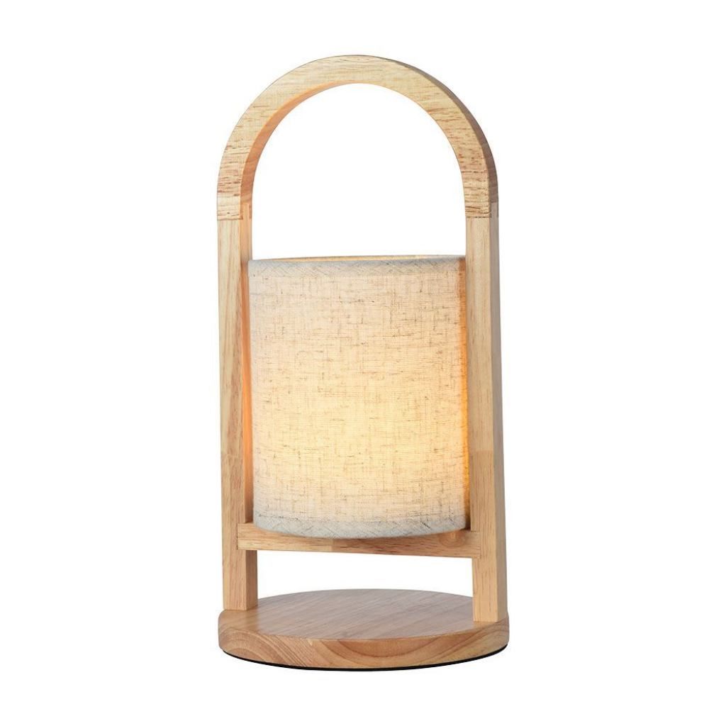 1.5w Led Fabric Table Lamp 3000k Beige Body Wood Handle