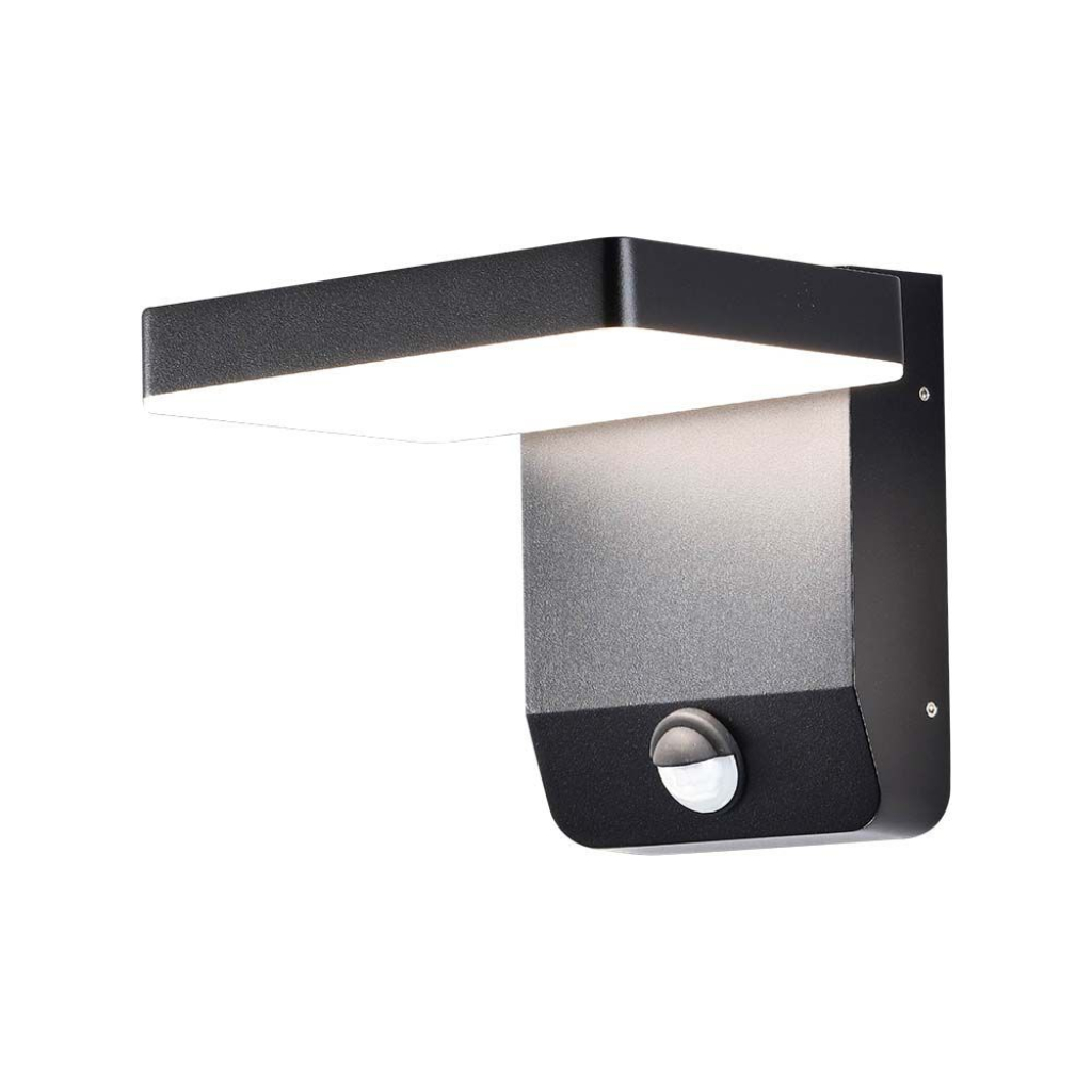 17w Led Wall Light With Sensor 3000k Black Body Square Ip65