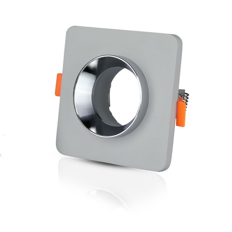 Gu10 Fitting Gypsum Metal Grey Recessed Light With Chrome Bottom Square