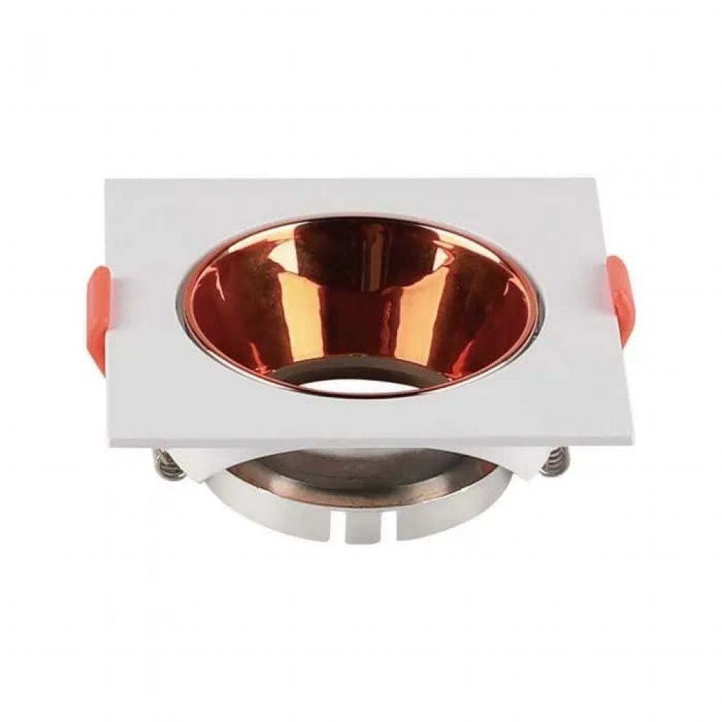 Gu10 Fitting Square White Frame + Rose Gold Reflector