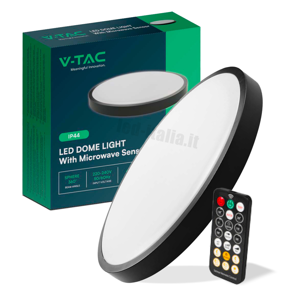 24w Led Dome Light Round Microwave Sensor Black Frame 4000k Ip44