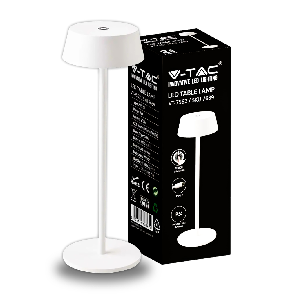 Led 2w Table Lamp 3000k White Body Ip54