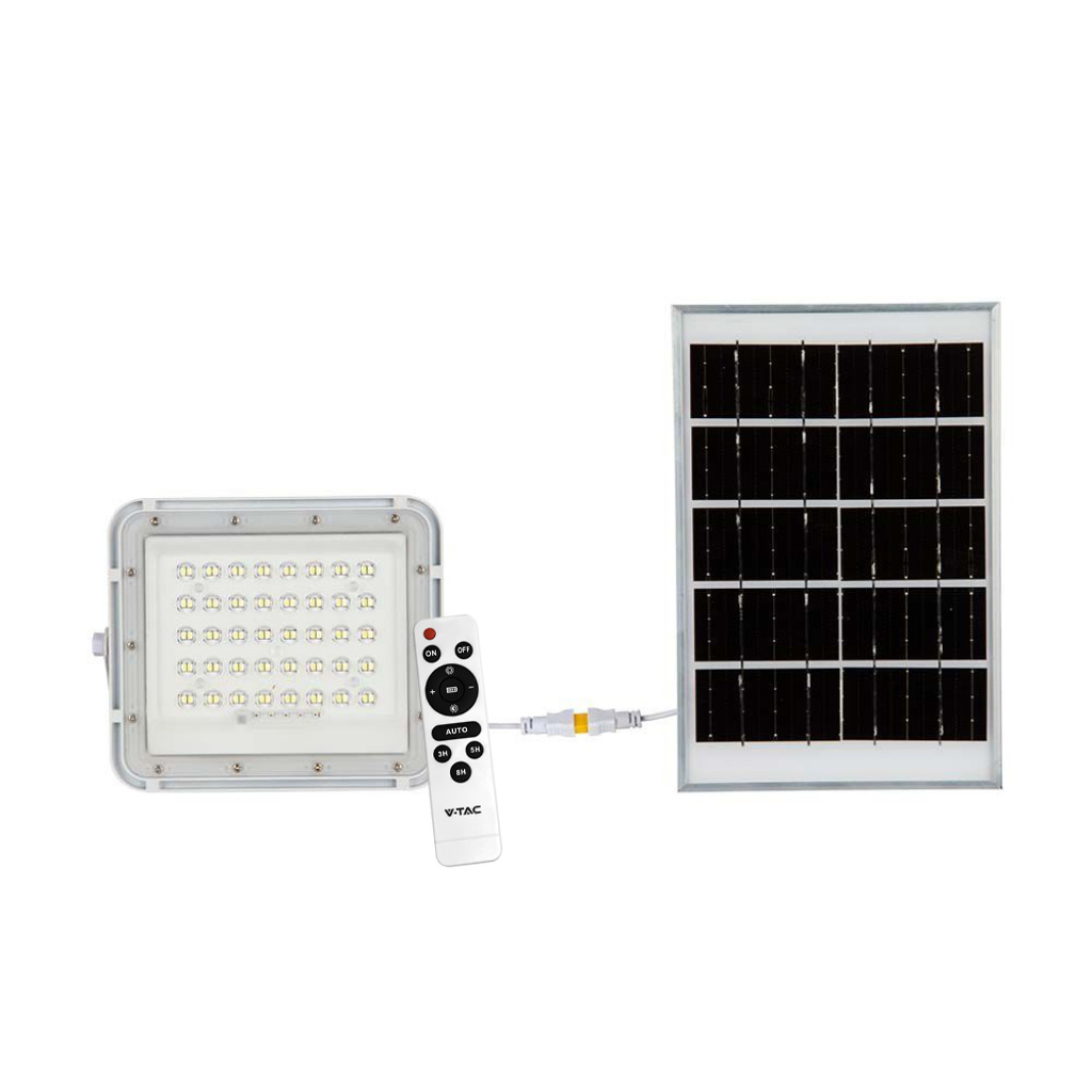 6w Led Solar Floodlight 4000k Replaceable Battery 3m Wire White Body