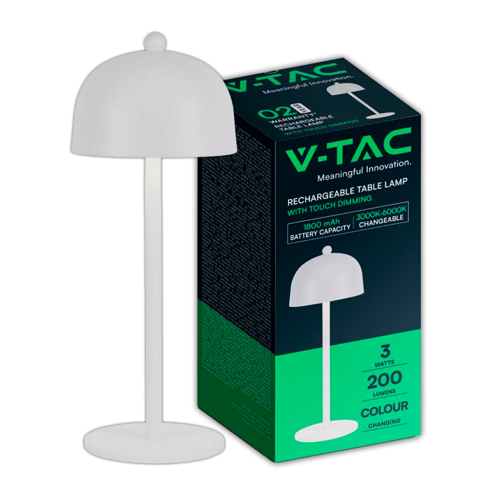 Led Table Lamp 1800mah Battery 115*300 3in1 White Body