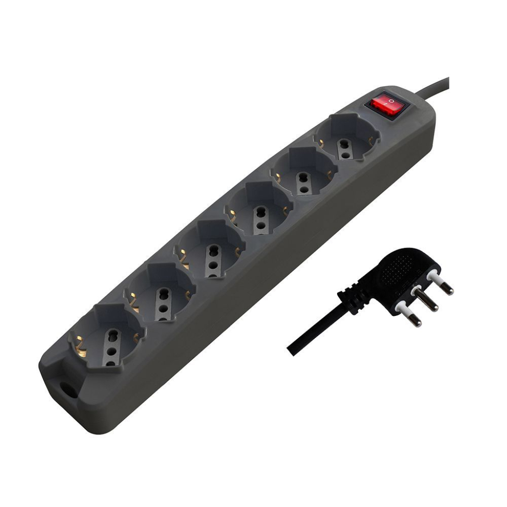 Multipresa Con 6 Prese 10/16a 2p+t Bipasso/schuko 45° E Interruttore Generale Luminoso E Cavo 1,5m Spina 16a 2p+t Colore Nero
