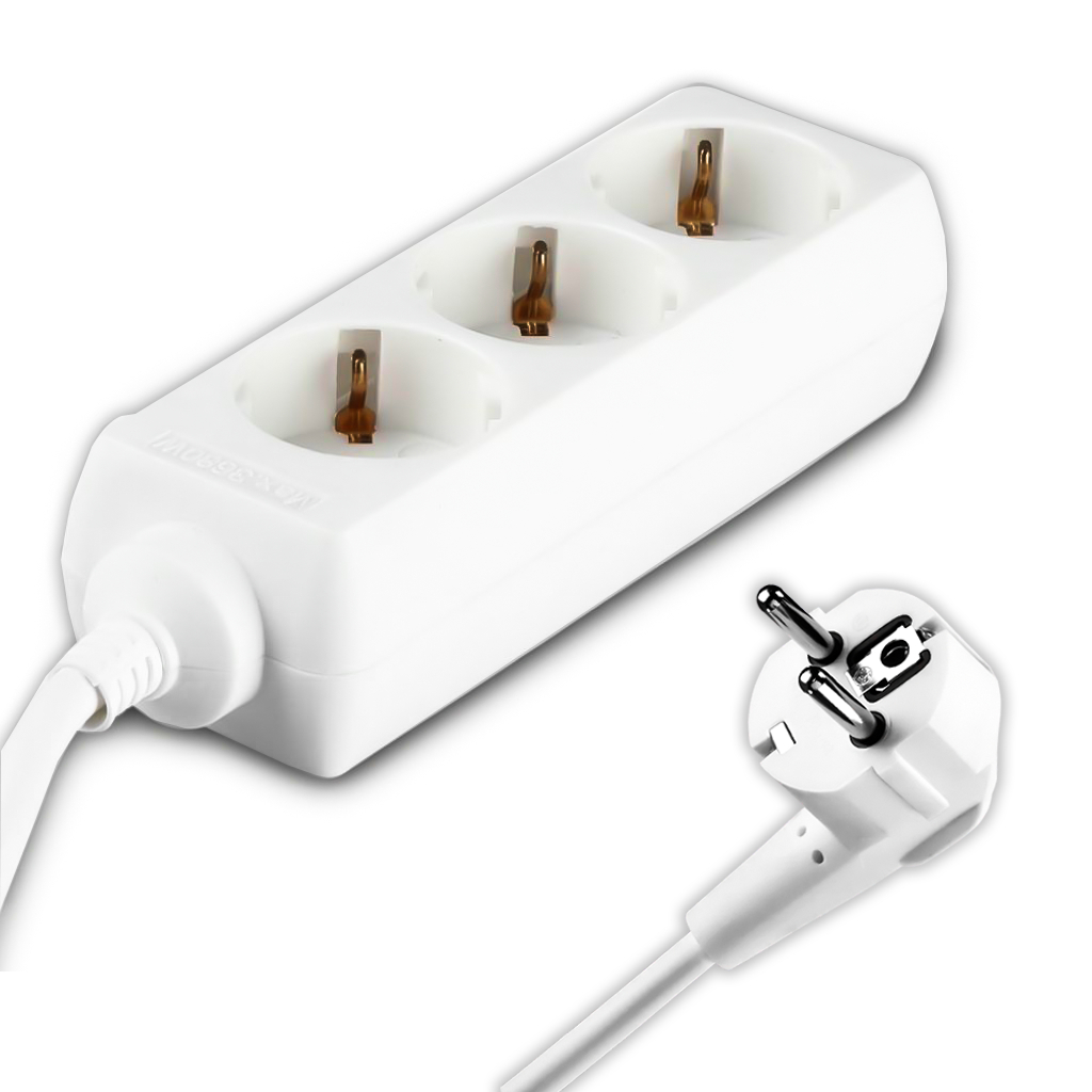 3 Ways Socket (3g 1.5mm2 X 1.5m) Polybag With Card White