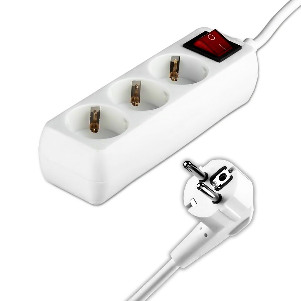 3 Ways Socket With Switch (3g 1.5mm2 X 5m) Polybag With Card White